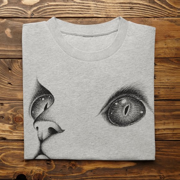 Women's Fashion Summer Casual Short Sleeve Round Neck Hand Drawn Cat Unisex Tee - Picture 5 of 7